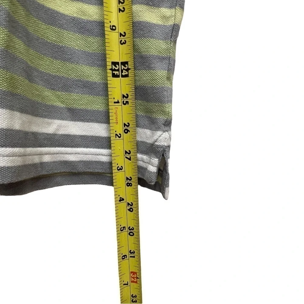 Banana Republic Mens Gray & Green Striped Polo Shirt, Size Medium